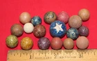 Civil War Era Handmade Clay Marbles Lot of 18 with Blue Star Shooter