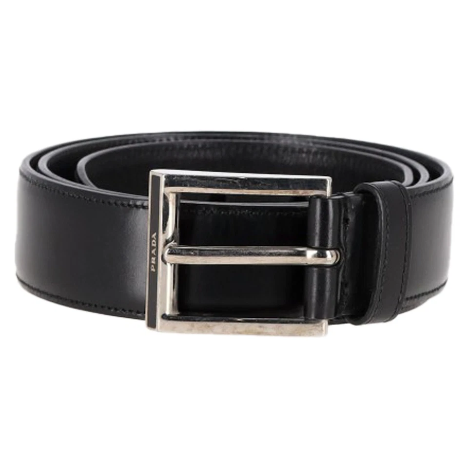 Prada Logo Buckled Belt in Black Leather