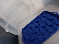 TUPPERWARE RECTANGLE CAKE TAKER Cupcake Carrier w/ Handle Blue Base 3861