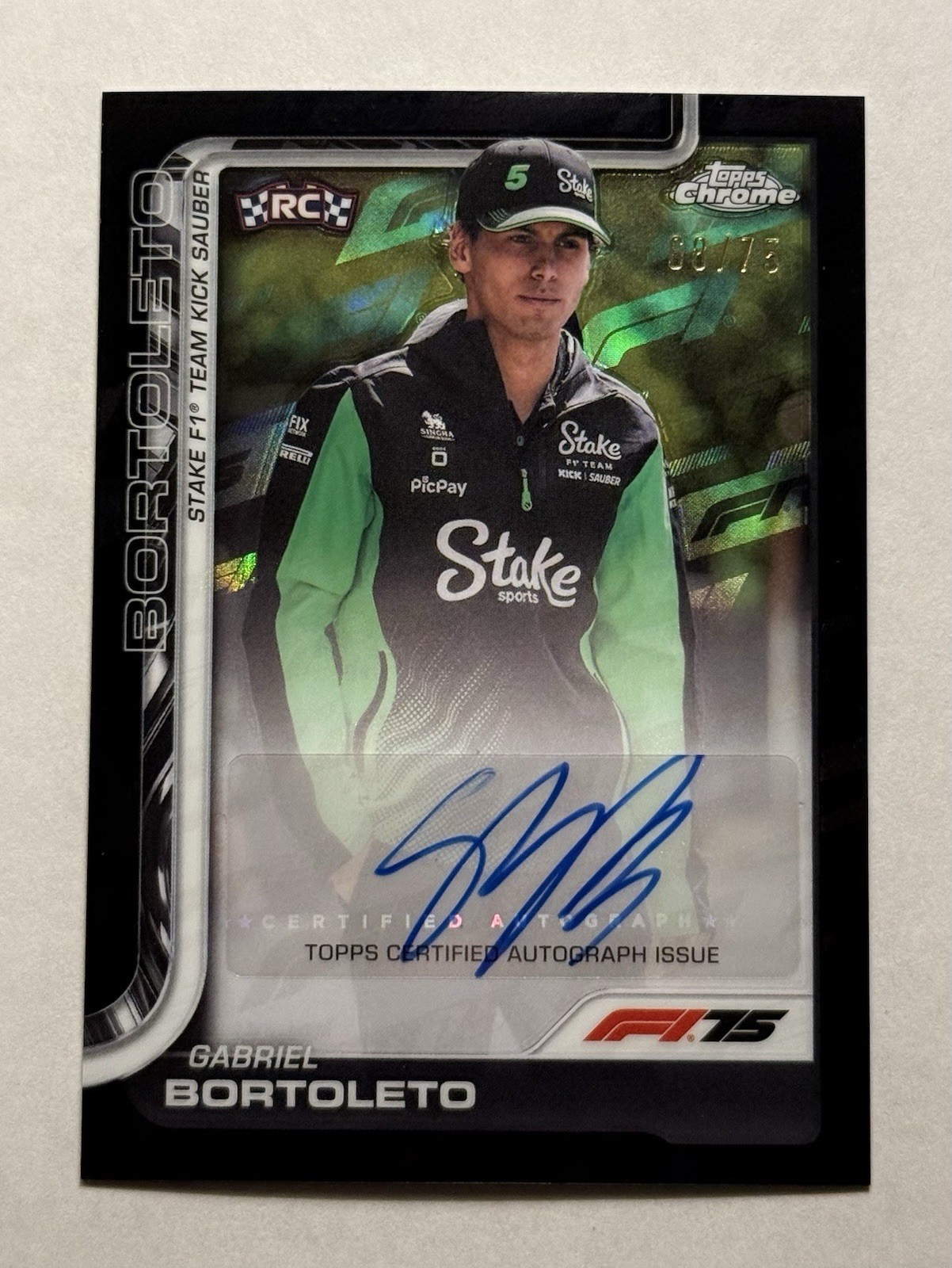 🔥Gabriel Bortoleto 2025 Topps Chrome F1 RC 75th Anniversary Ref Auto #/75 Audi