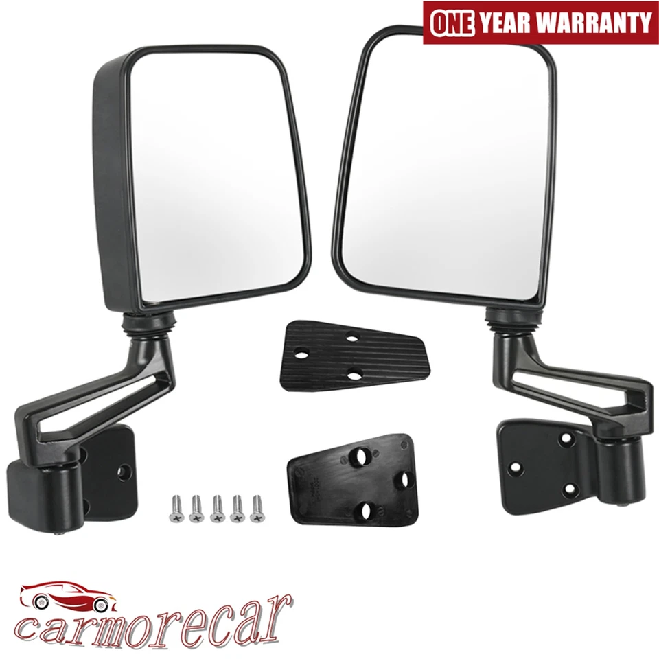 Par de espejos retrovisores laterales manuales negros derecho izquierdo para Jeep Wrangler 87-02 Foto 3 de 4
