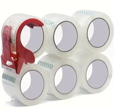 6 Rolls Packing Tape Shipping Packaging Box Sealing Tape w/Refillable Dispenser