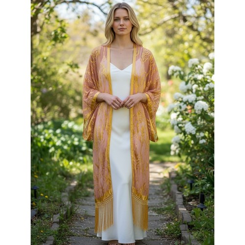 Sheer Burnout Velvet Tassel Kimono Duster Fringe Boho Ethereal Whimsigoth Fairy