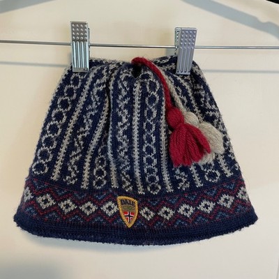 Dale of Norway Wool Beanie Hat Nordic Fair Isle Navy Tassel  display picture 1