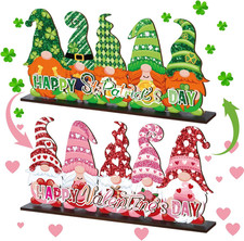 Valentine'S Day and St. Patrick'S Day Reversible Gnome Wood Signs Double Sided V
