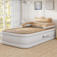 Fullxl Size Air Mattress with Headboard, 18In Inflatable with Pillow, Blow up Ma