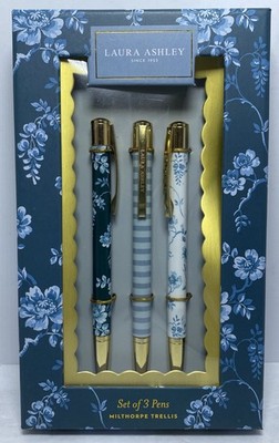 Laura Ashley Milthorpe Trellis Floral Blue 3 Piece Ink Pen Set SEALED BRAND NEW