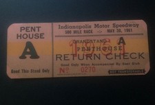 Indianapolis 500 May 30, 1961 Grandstand A Penthouse Ticket Stub 