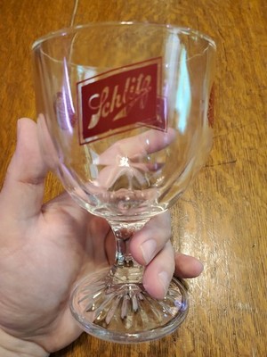VIntage Schlitz Beer Glass Stemmed BARWARE, BEER GOBLET, 1970s HEAVYWEIGHT 