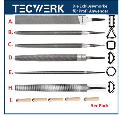 TECWERK Werkstattfeilen / Holzraspeln / Feilenhefte / Metallfeilen / Feile 1 2 3