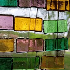 Handmade Fused Art Glass  Suncatcher  Purple Amber Green Teal Yard Art