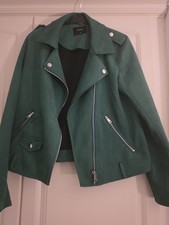 Women's Biker-Style Jacket Size 16 Stunning Green With Silver Zipped Pockets