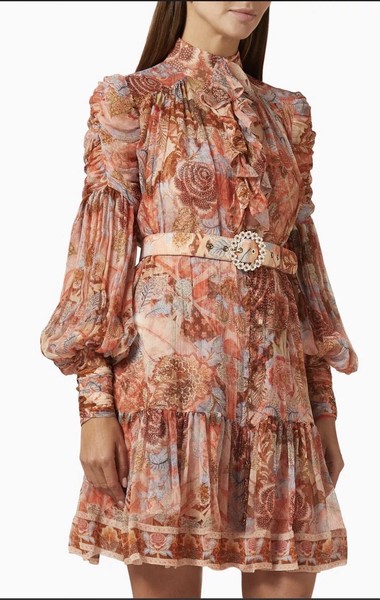 Zimmermann Kaleidoscope Dress Tiered Mini Silk With Slip Size 1