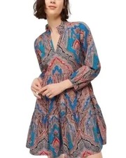 J Crew Dress XS Womens Ratti Mediterranean Print Tiered Mini