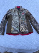 Realtree Women’s Large Full Zip Camo Hunting Jacket Red Trim Accent & Pockets 