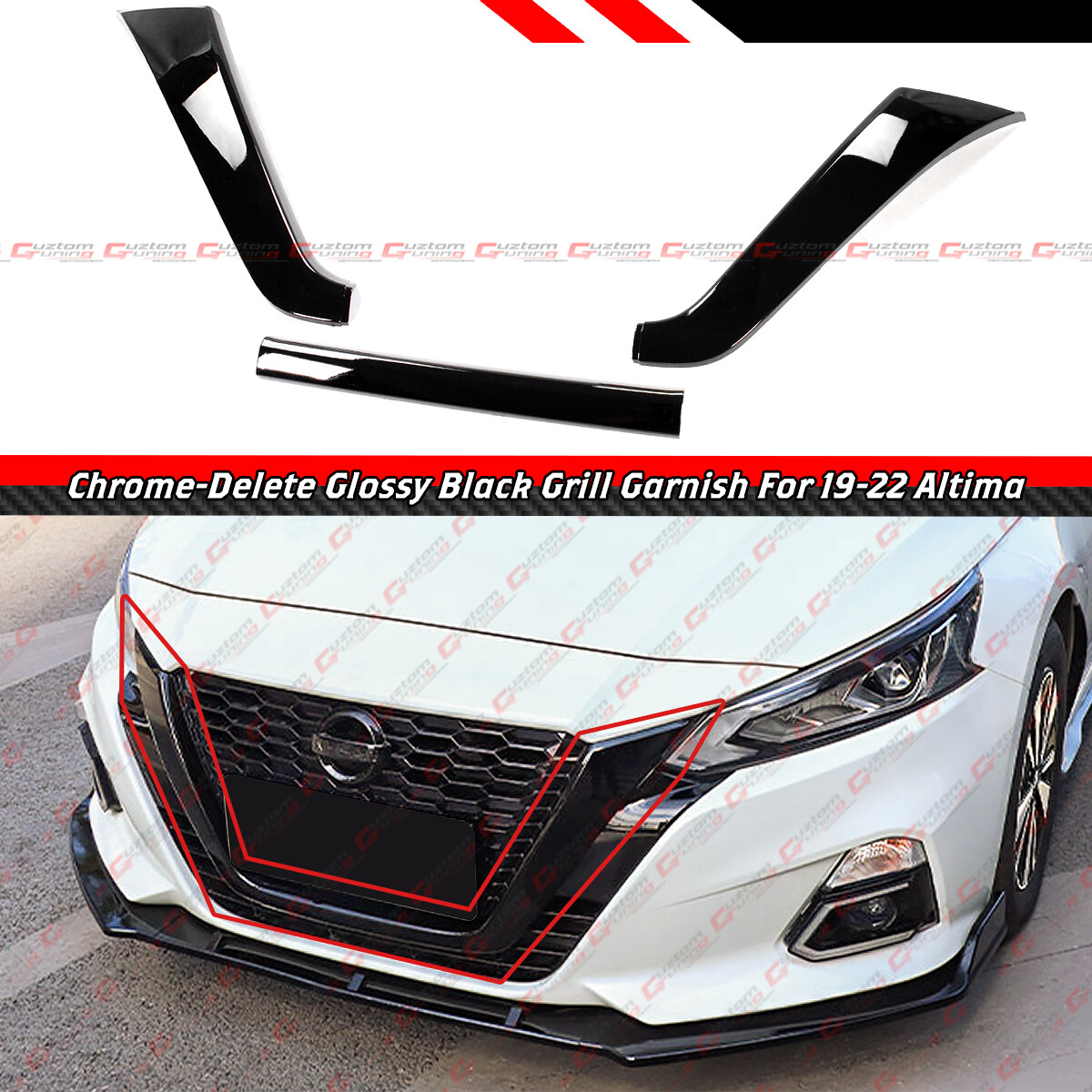 FOR 19-22 NISSAN ALTIMA GLOSS BLACK FRONT GRILL CHROME DELETE TRIM