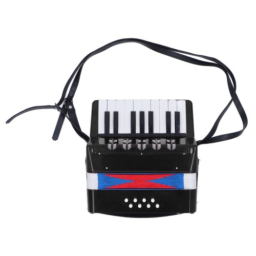 (Nero) 17 Tasti 8 Basso Piano Fisarmonica Portatile Strumento Fisarmonica con - Foto 17 di 24