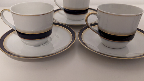Set of 4 Arzberg Porcelain China Demi Cup and Saucers Cobalt Blue & Gold Band - Picture 3 of 17
