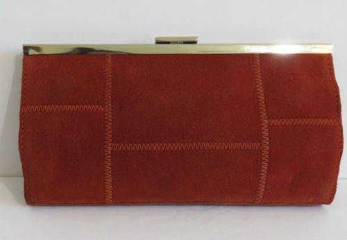 Banana Republic Frame Clutch Purse Wallet Rust Suede Leather Patchwork