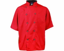 NEW KNG Active Chef Coat Traditional Buttons Short Sleeve Sushi Emblem SZ Small
