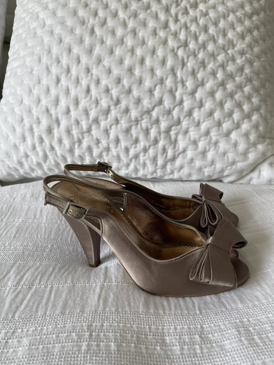 Phase Eight Oyster Grey Satin Peep Toe Bow Slingback Heels UK Size