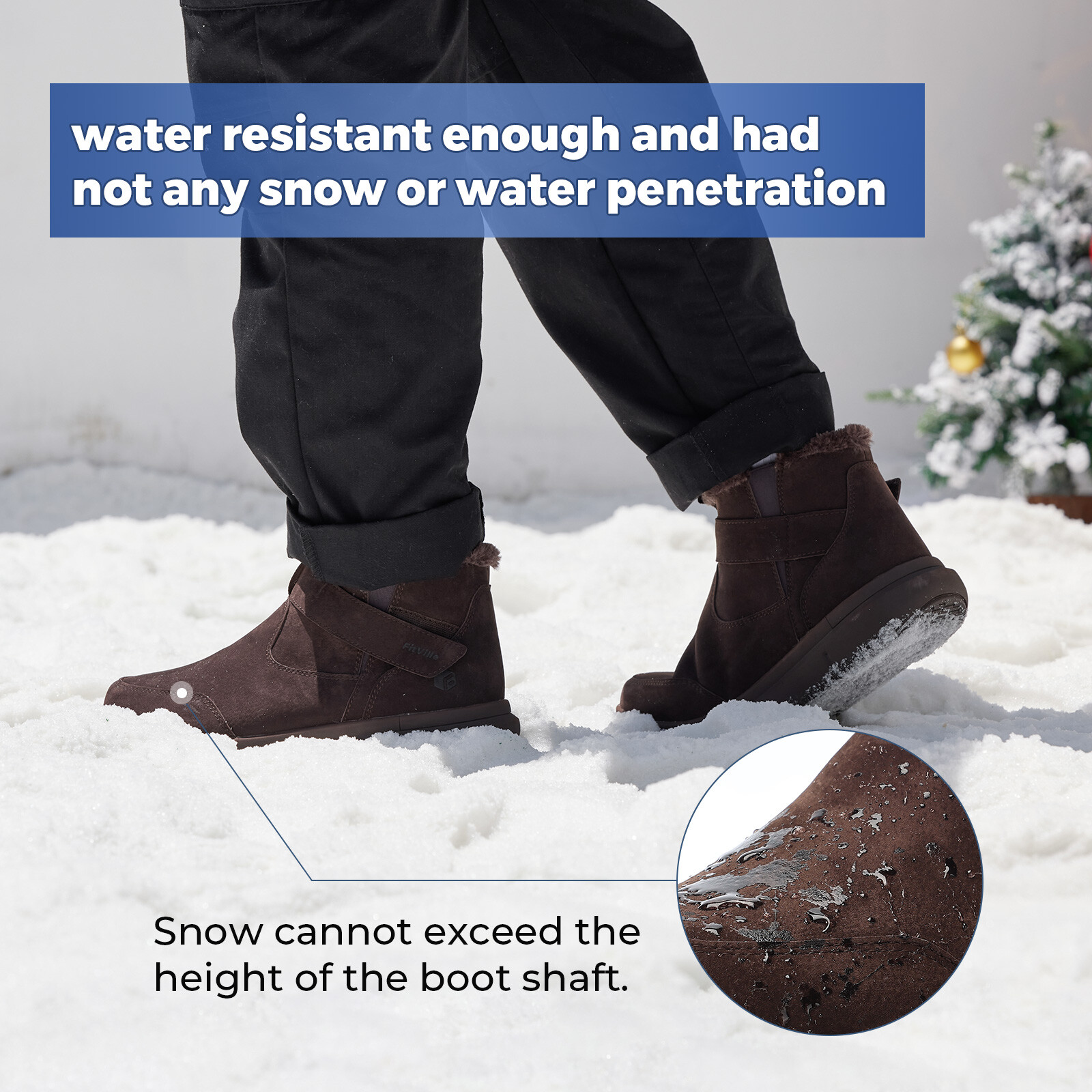 FitVille Men's Winter Boots Wide Fit Fleece Lined Ankle Snow Boots