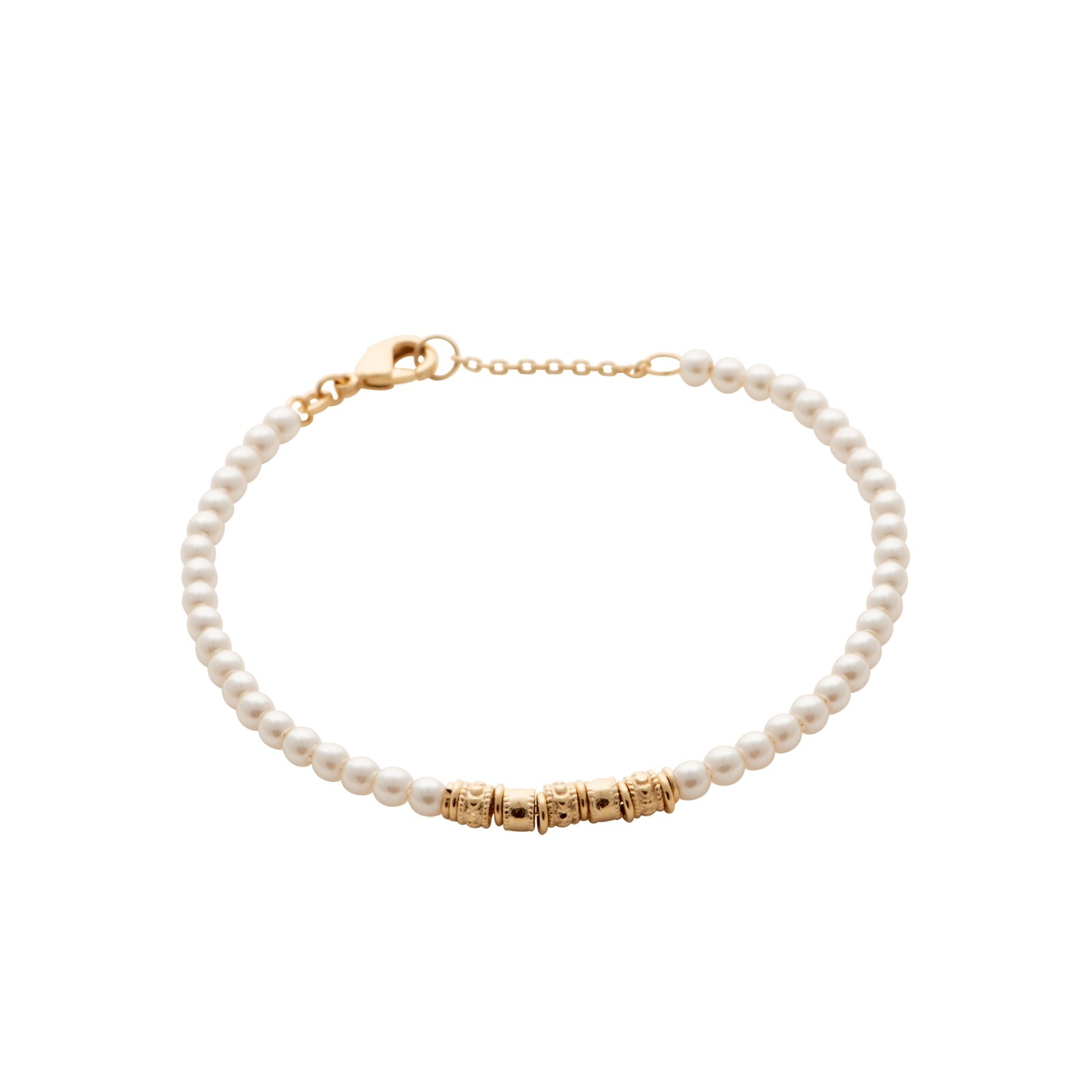 Bracelet perles blanches en plaqué or 18k, l'élégance d'un bijou intemporel de 18 cm