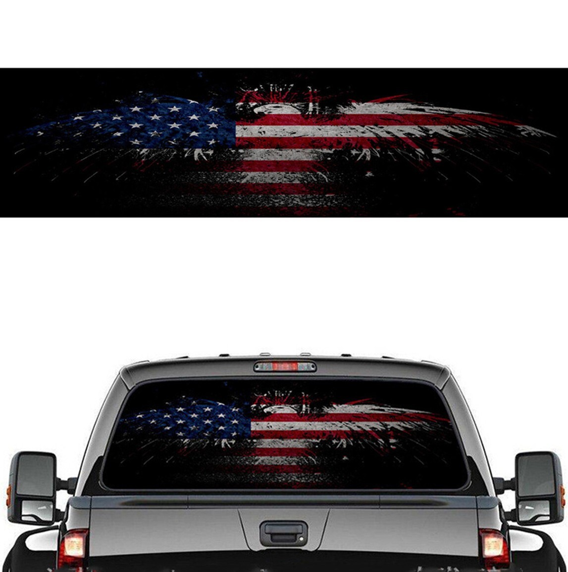 Pickup Truck Rear Window Eagle American Flag Graphic Decal Sticker 