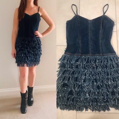 white christmas dresses Vintage Moschino Denim Button Sheath Dress – Recess main image 1