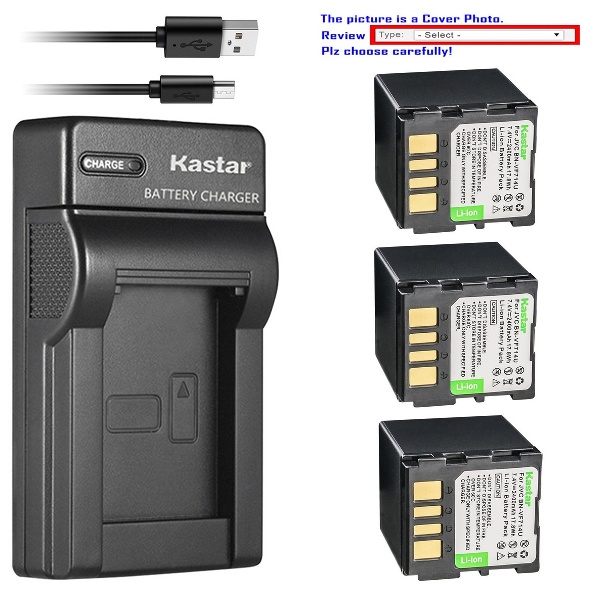 Kastar Battery Slim Charger for JVC BN-VF714 & JVC GZ-MG26 GZ