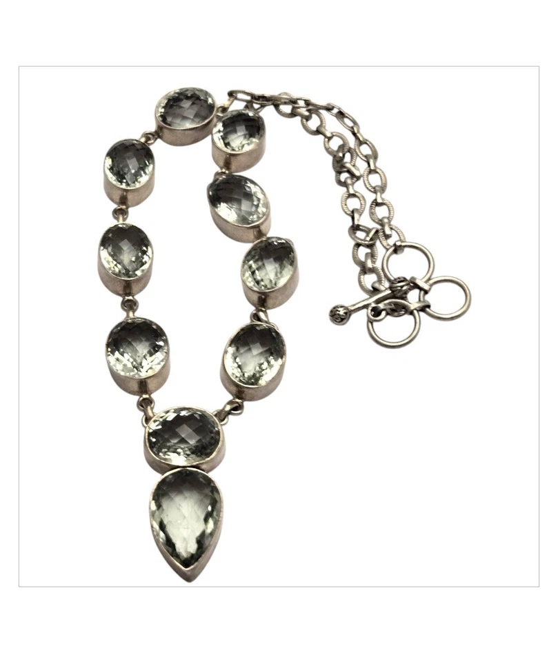  Raro Cautivador Collar Vintage Plata Esterlina Años 80 Piedras Amatista Verde Foto 2 de 4