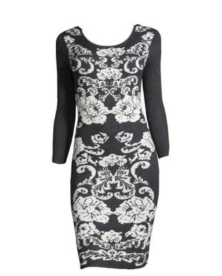 Neiman Marcus Women s Large Gray Sweater Dress Floral Party Winter NWT Stylish