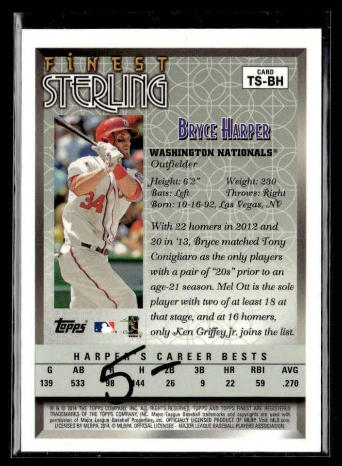 2014 Finest #TS-BH Bryce Harper Refractor Near Mint - Image 2 of 2