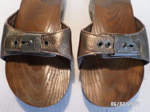 Dr. Scholl's Metallic Bronze Leather Memory Foam Faux Wood Sandle Women's Size 9 - Picture 7 of 14