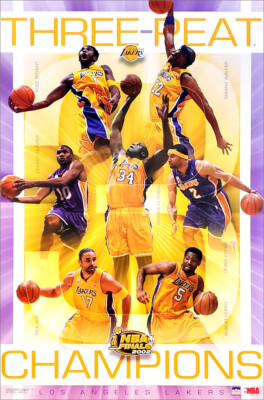 LA Lakers THREE-PEAT 2002 NBA Champions Vintage 22x34 Wall