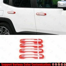 For Jeep Renegade 2016+ Bright Red Car Exterior Side Door Handle Strip Trim 8PCS