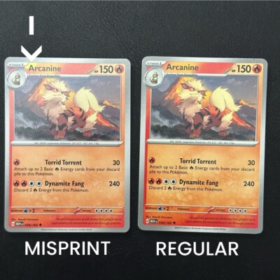 Misprint Error Arcanine 059/165 151 NM Pokemon Card