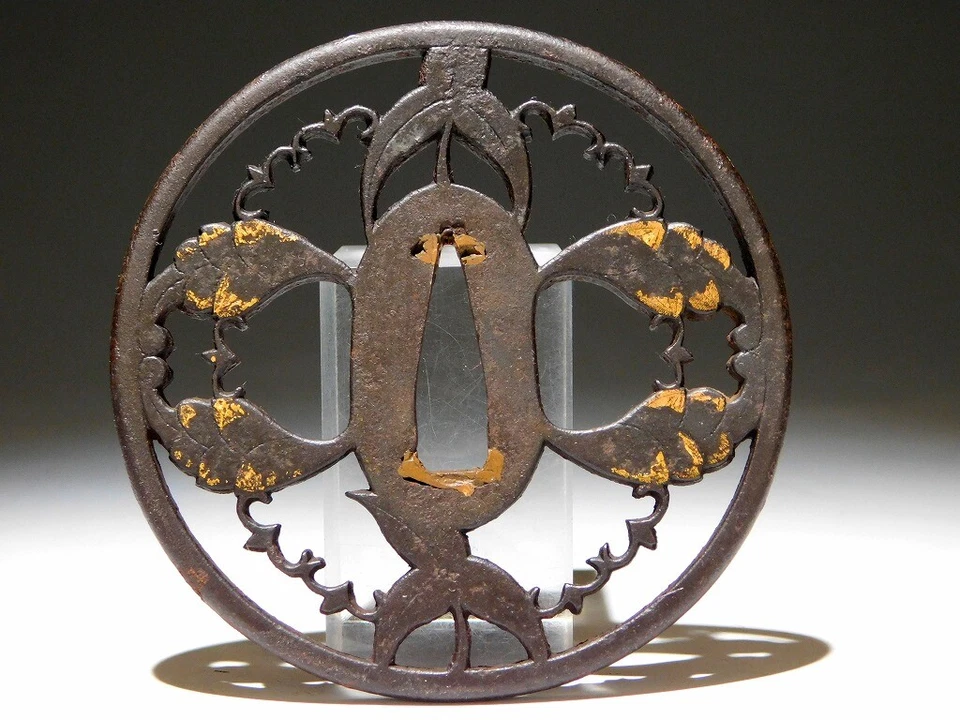 Grande épée tsuba ancienne Katana Tsuba Edo ajourée ajourée de haute qualité - Photo 2/4