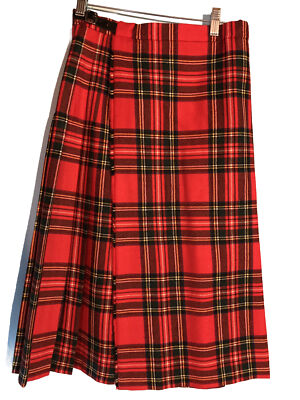 Vintage Kinloch Anderson Kilt Skirt Wool Red Tartan Pleated Scotland sz 10 Wrap