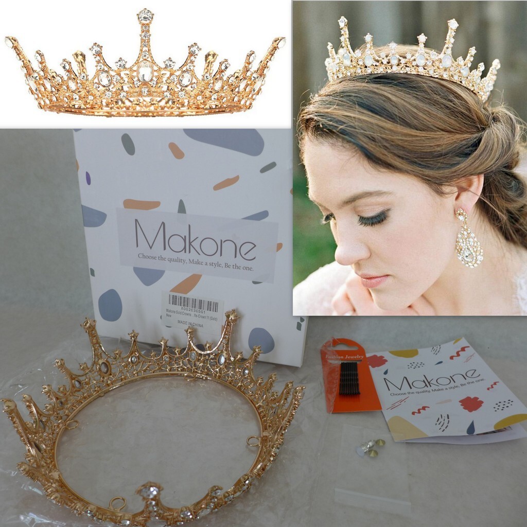 NWB MAKONE Queen Baroque Crown Goldtone Clear Rhinestone  display picture 3