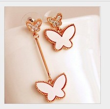 Rose Gold Asymmetry Inlay Pink Butterfly Stud Earrings Birthday Gift P29
