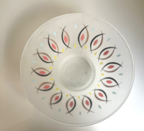 Hazel Atlas Vintage Frosted Glass Salad Bowl Atomic Pattern - Picture 4 of 5