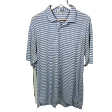 Peter Millar Polo Shirt Size XL Blue Grey White Stripe Golf Preppy Mens