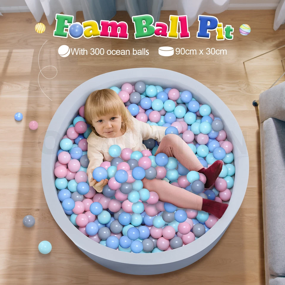 Kids Ocean Ball Pit Foam Pool Padding Soft Baby Child Barrier Toy 90cm 300 Balls