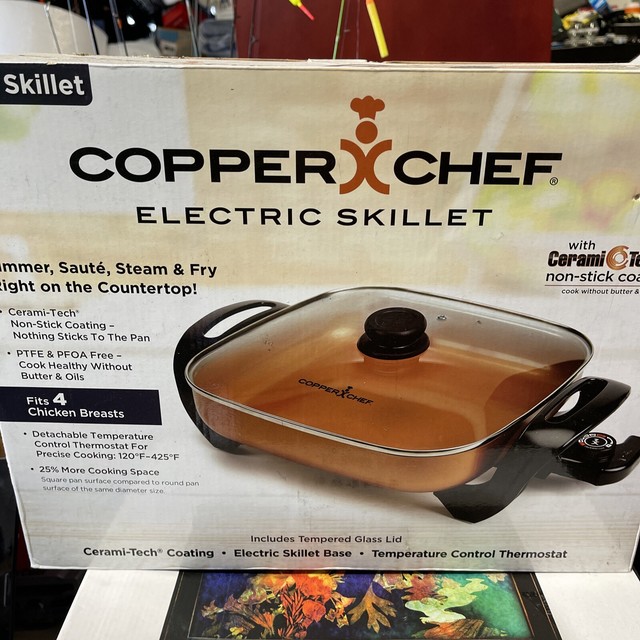 Copper Chef 12" Electric Skillet Steamer Frying Glass Lid as Seen on TV