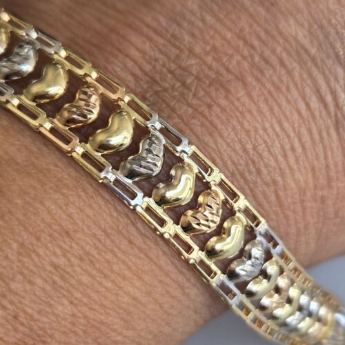 Wide solid 14k gold Hearts Bracelet 7.5 inches long - Picture 15 of 22