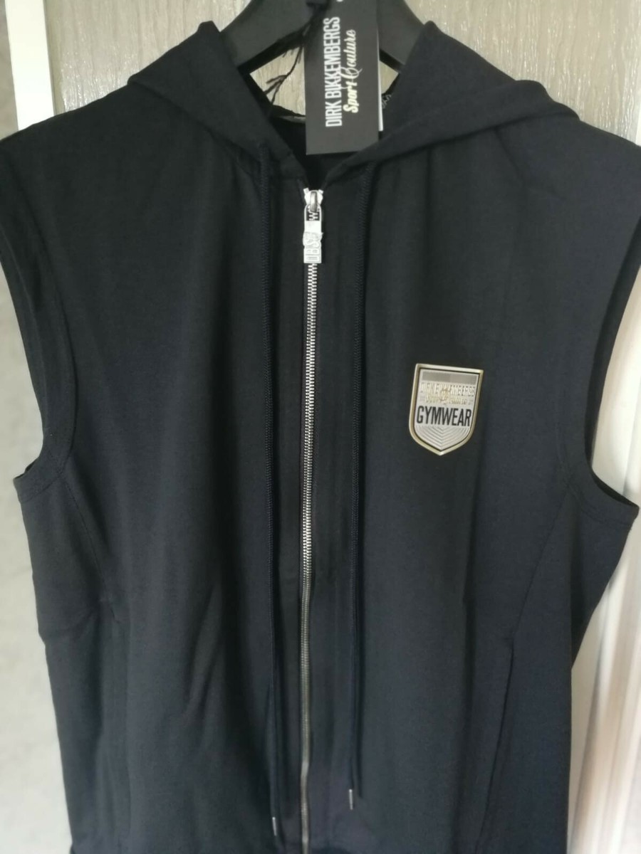DIRK BIKKEMBERGS NEW ZIP HOODED SLEEVELESS SWEATER LOGO BAND  