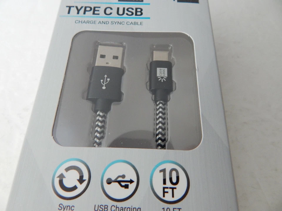 Case Logic Standard Charge & Sync Type C USB Cable 10 Feet Black/Silver New - Image 4 of 4