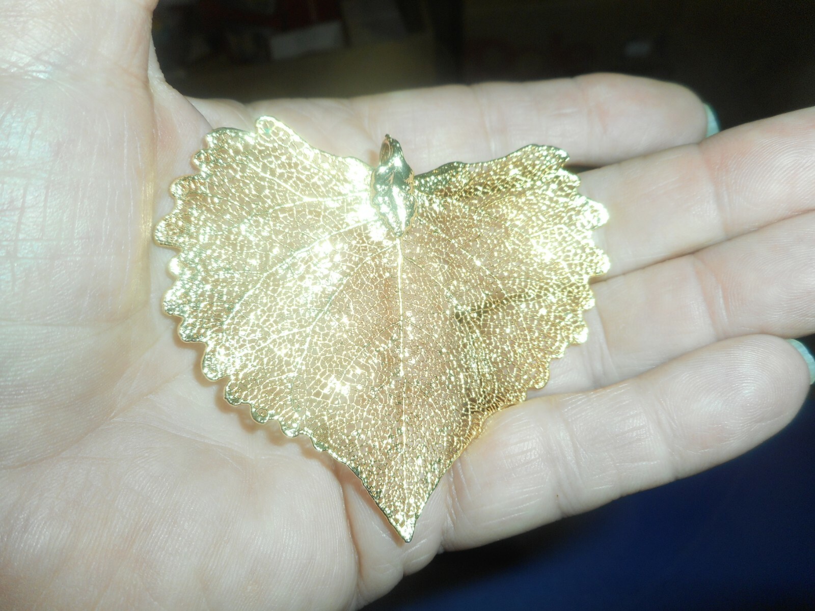 GOLD DIPPED PENDANT VINTAGE REAL LEAF Skeleton Go… - image 6