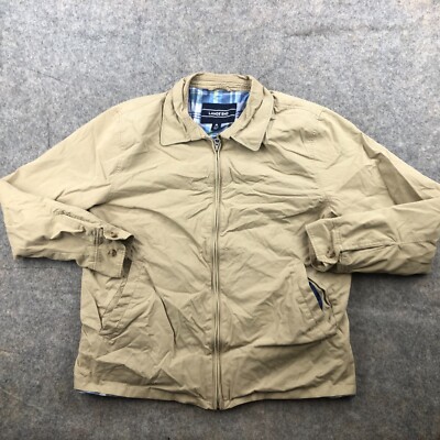 Lands End Jacket Men Medium Beige Plaid Lined Bomber Golf